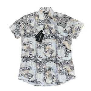 NWT Suslo Couture Men's Geometric Print Button Up Shirt Size‎ M Stretch Comfort